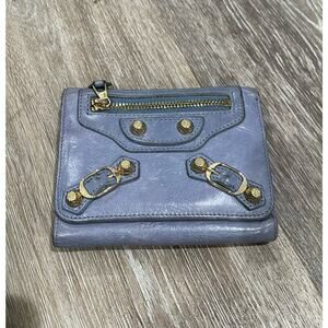 BALENCIAGA paris sky blue Leather trifold Wallet Coin Purse